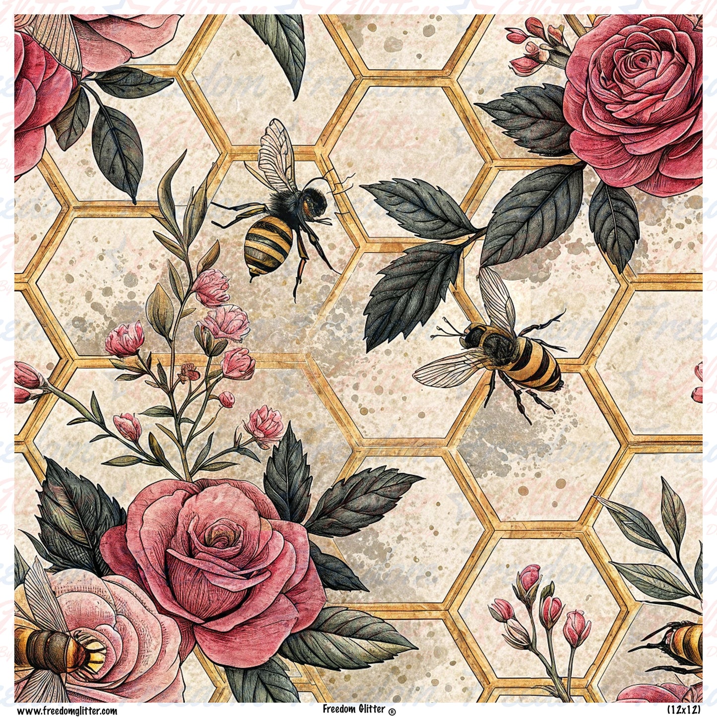 Vintage Roses & Bees 3 (Printed Vinyl)
