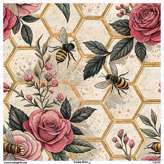 Vintage Roses & Bees 3 (Printed Vinyl)