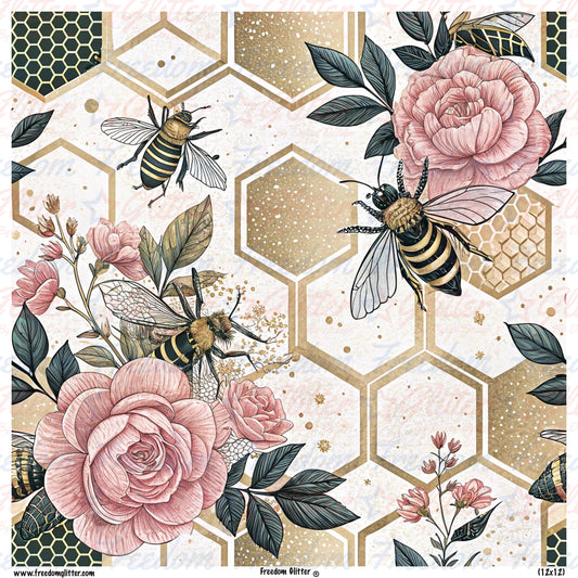 Vintage Roses & Bees 4 (Printed Vinyl)