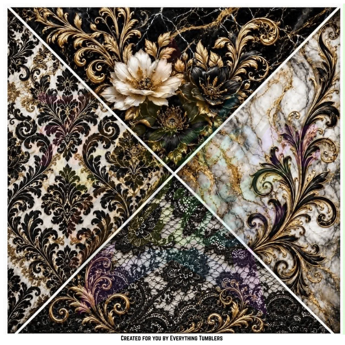 White Gold & Black Floral Lacce Triangles (Printed Vinyl)