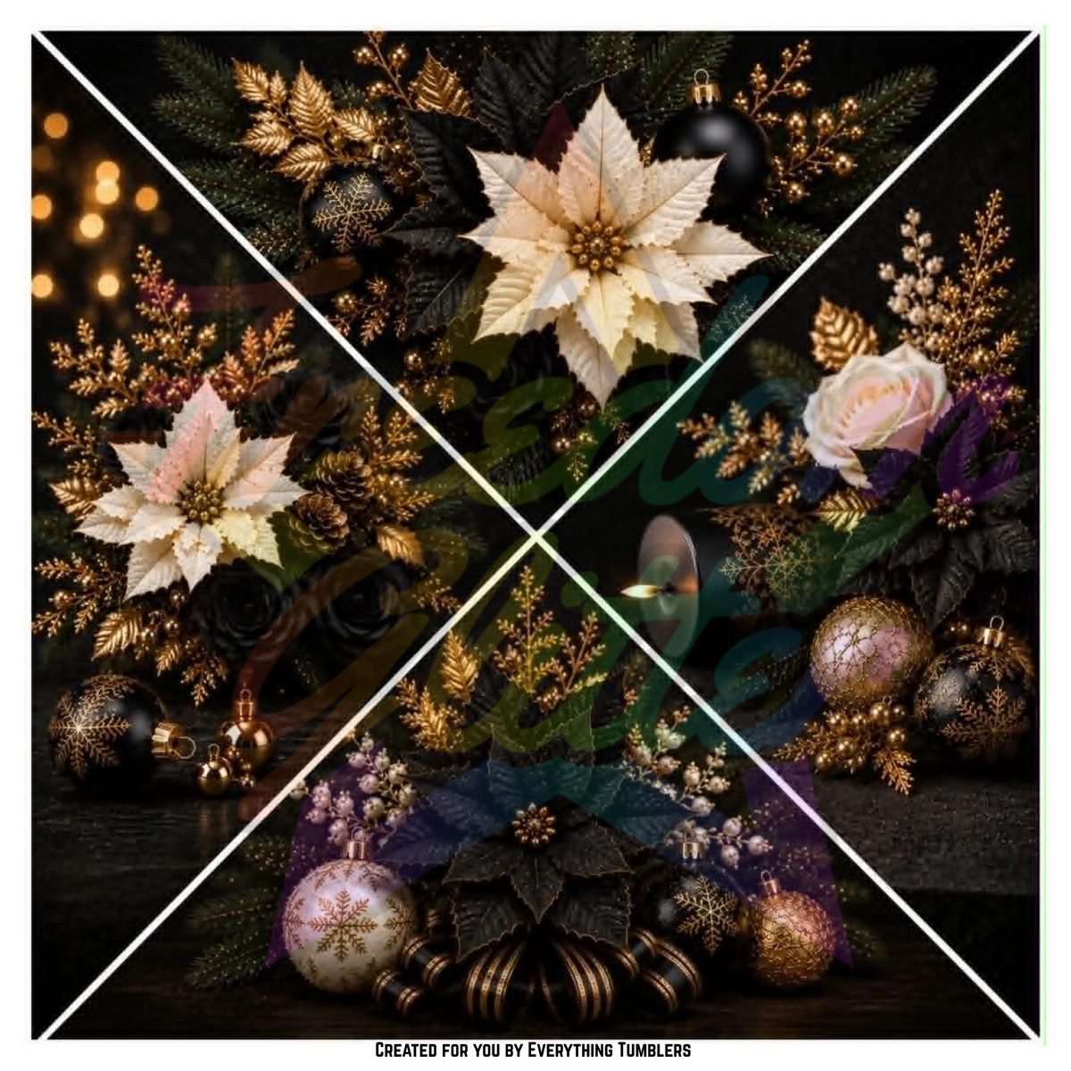 White, Gold & Black Christmas Floral Triangles (Printed Vinyl)