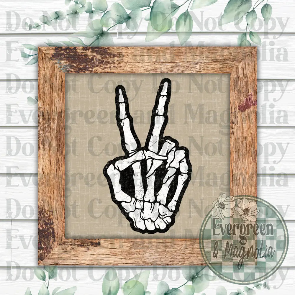 Skeleton peace sign