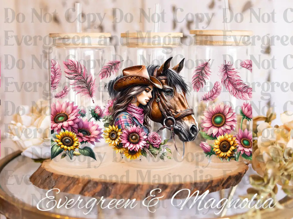 cowgirl horse pink flowers