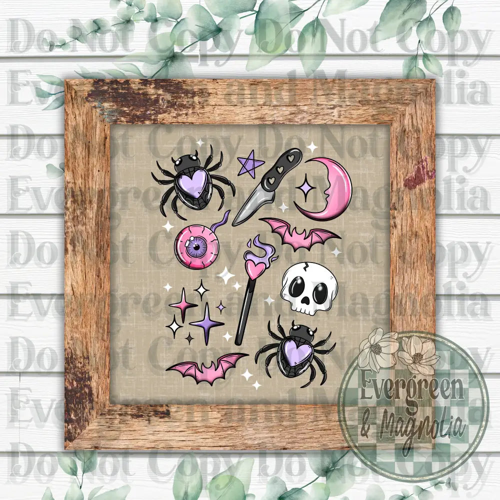 Spooky things collage (pink)