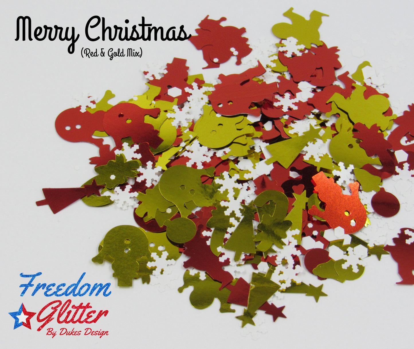 Merry Christmas (Red & Gold Shape Glitter)