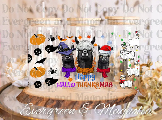 125-Llama Happy Hallothanksmas-Halloween-Christmas-Fall Thanksgiving