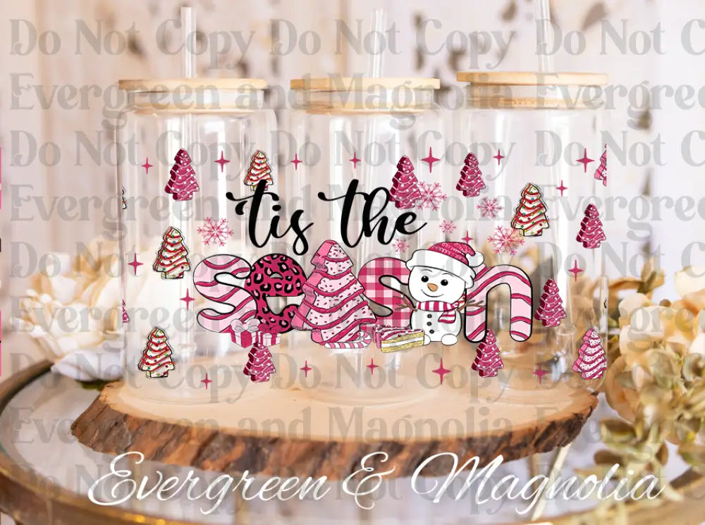 13-Tis The Season Tree Cake Pink Christmas-Snow Cute Snowman Christmas-Christmas Retro