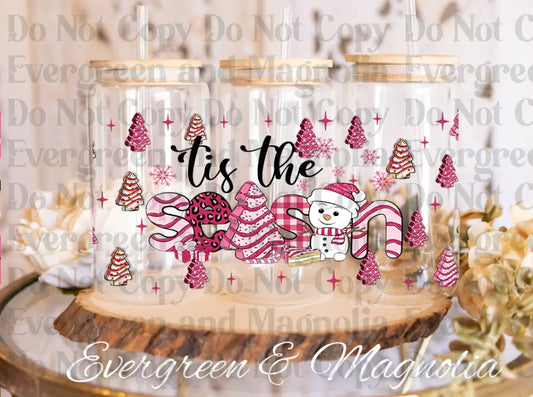 13-Tis The Season Tree Cake Pink Christmas-Snow Cute Snowman Christmas-Christmas Retro
