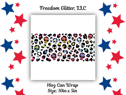 16oz. Can Wrap - Iridescent Leopard Print Skulls Decal (UVDTF)