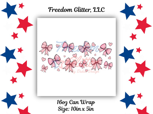 16oz. Can Wrap - Pink Bows & Hearts Decal (UVDTF)