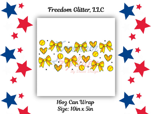 16oz. Can Wrap - Softball Bows Decal (UVDTF)