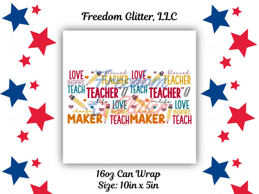 16oz. Can Wrap - Teacher Decal (UVDTF)