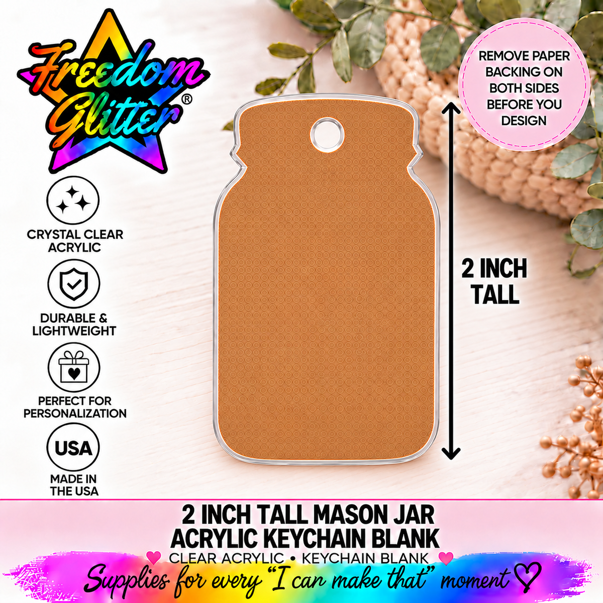 2in Mason Jar Keychain Acrylic Blank –  Clear Acrylic