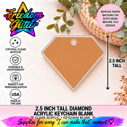 2.5in Diamond Keychain Acrylic Blank –  Clear Acrylic