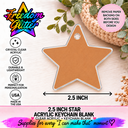 2.5in Star Keychain Acrylic Blank –  Clear Acrylic