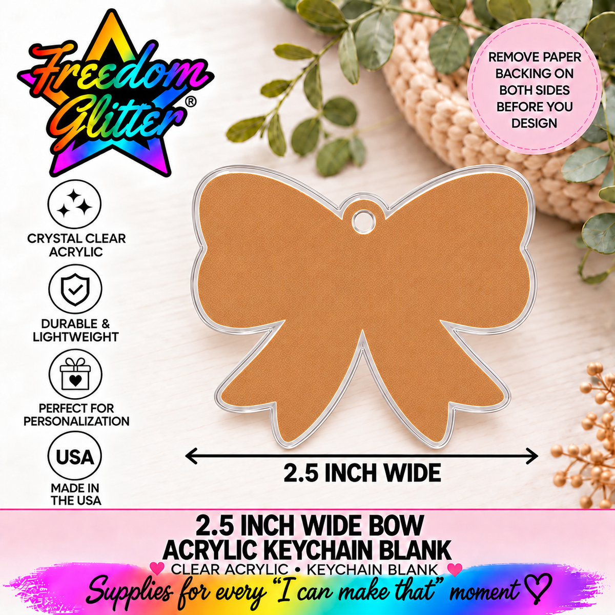 2.5in Bow Keychain Acrylic Blank –  Clear Acrylic