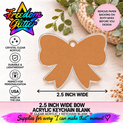 2.5in Bow Keychain Acrylic Blank –  Clear Acrylic