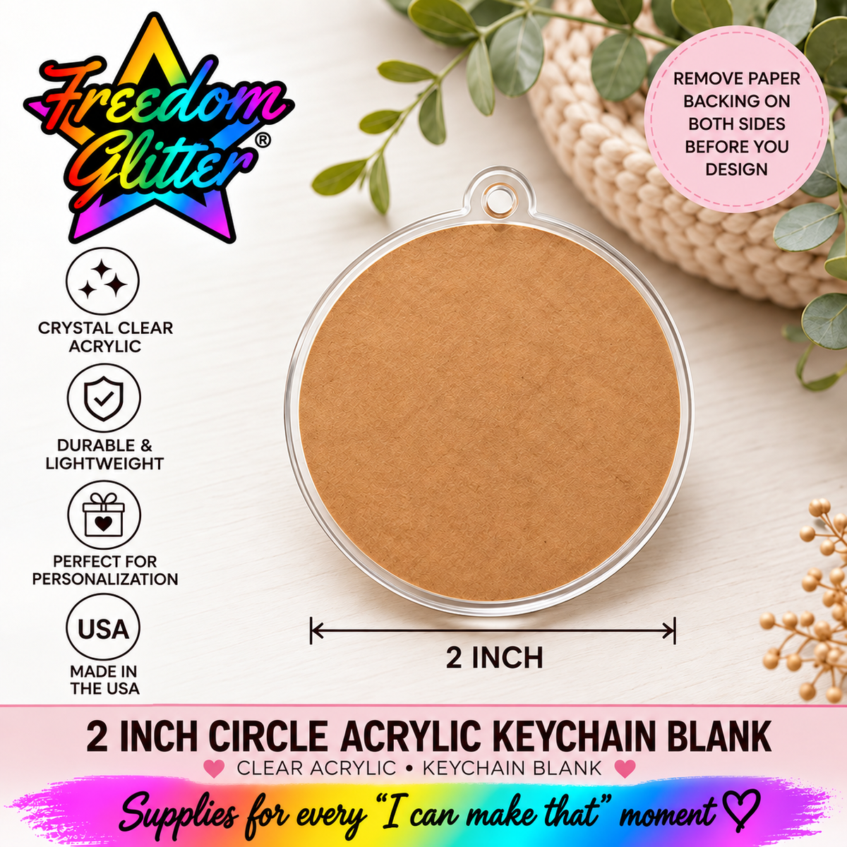 2in Circle Keychain Acrylic Blank –  Clear Acrylic