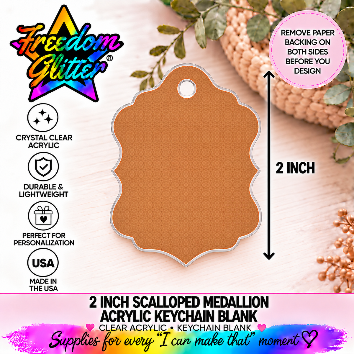 2in Scalloped Medallion Keychain Acrylic Blank –  Clear Acrylic