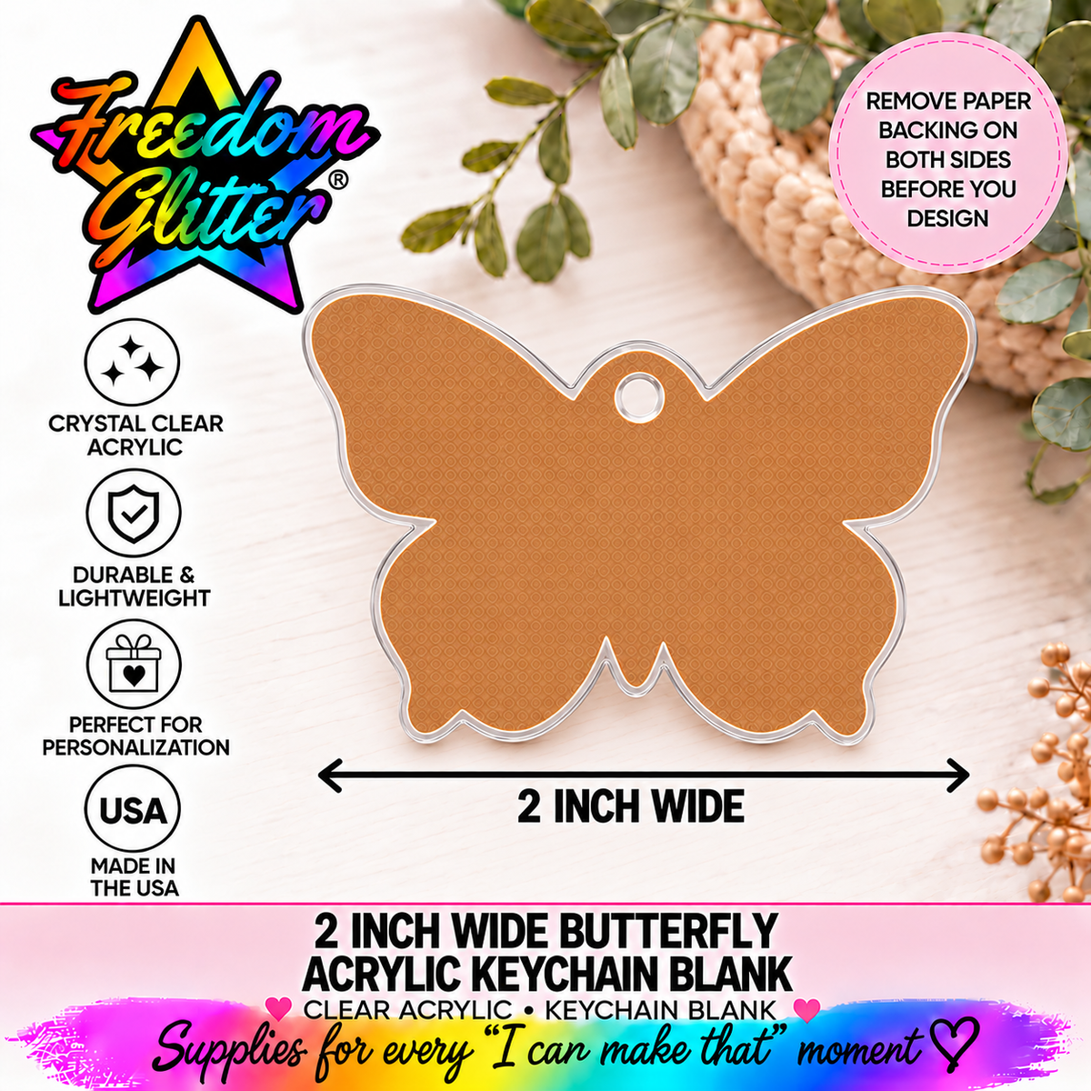 2in Butterfly Keychain Acrylic Blank –  Clear Acrylic