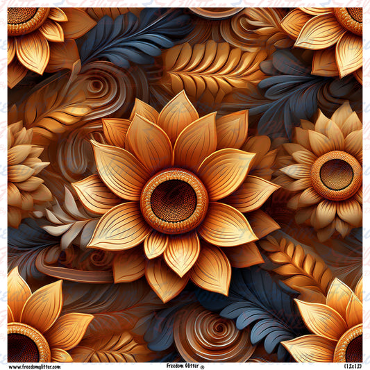 3D Sunflowers 7 Printed Vinyl)