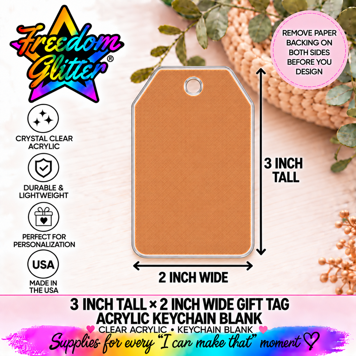3x2in Tag Keychain Acrylic Blank –  Clear Acrylic