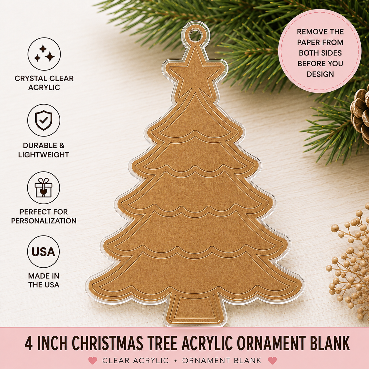 Christmas Tree Acrylic Ornament Blank – 4"