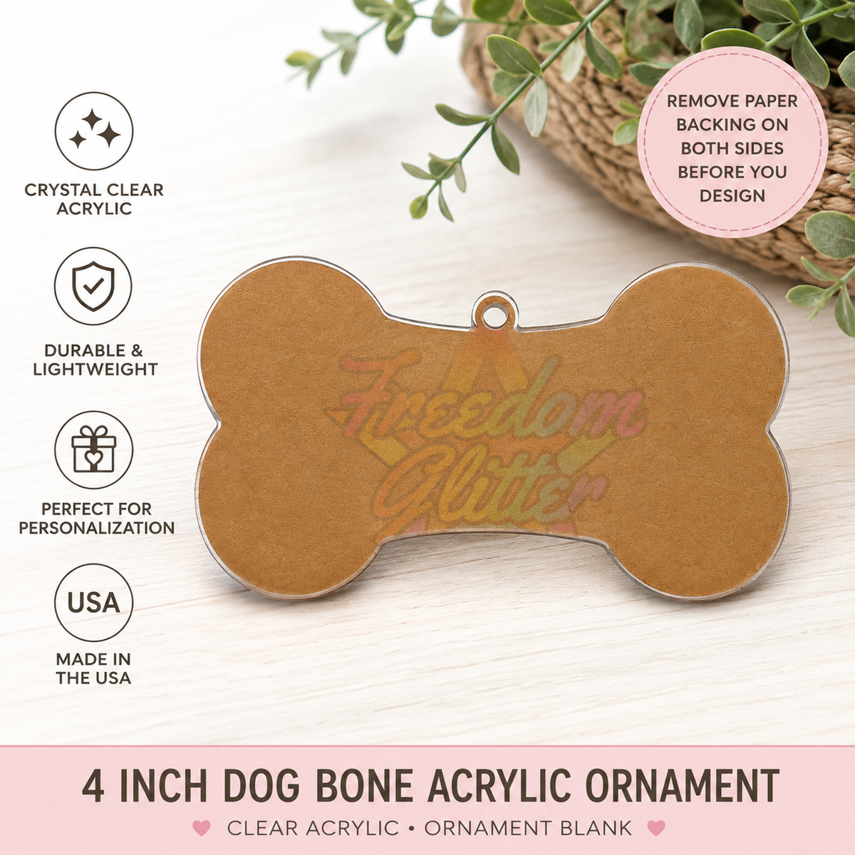 Dog Bone Acrylic Ornament Blank – 4"