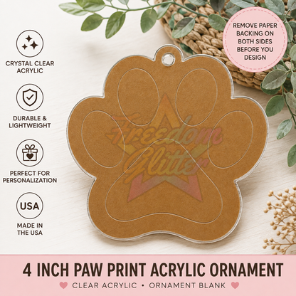 Paw Print Acrylic Ornament Blank – 4"