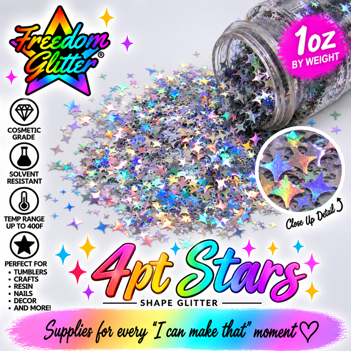 4pt Stars - Silver (Shape Glitter)