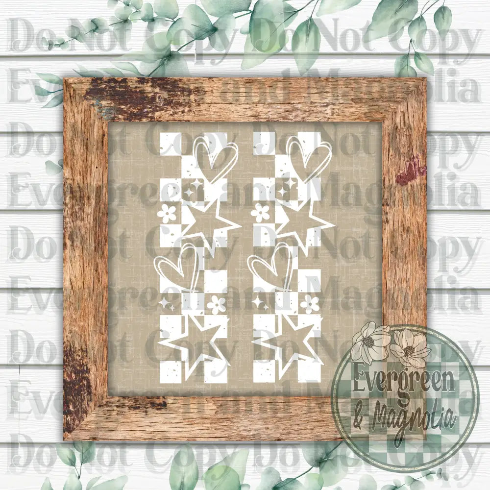 Checkered Hearts & Stars (White)