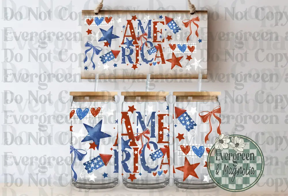 America firecrackers, bows & stars