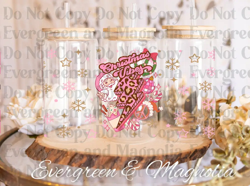 91-christmas vibes lightning-christmas retro-christmas leopard16oz glass wrap