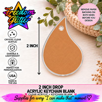 2in Drop Shape Keychain Acrylic Blank –  Clear Acrylic