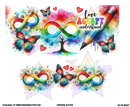 Autism - Love Accept Understand 40oz Wrap (Printed Vinyl)