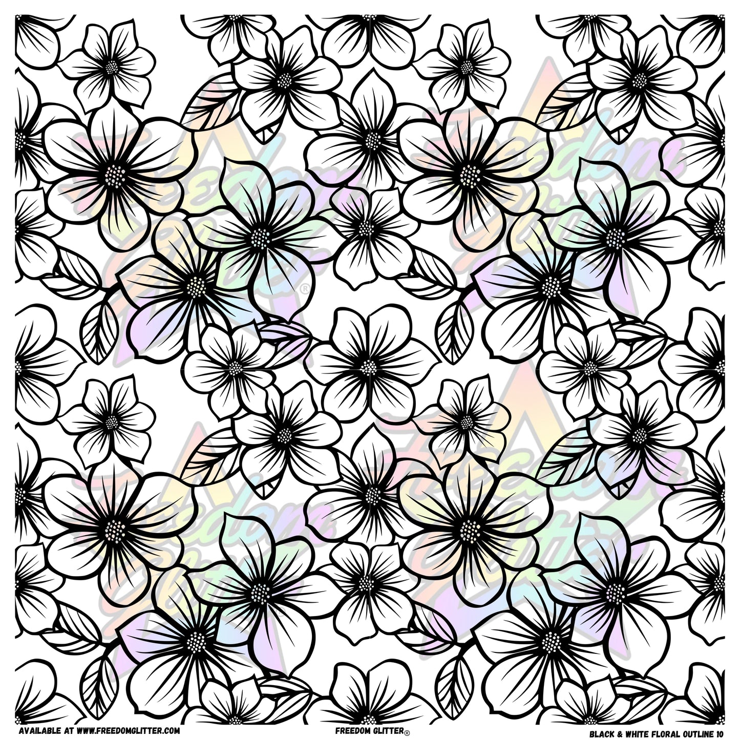 Black & White Floral Outline 10 (Printed Vinyl)