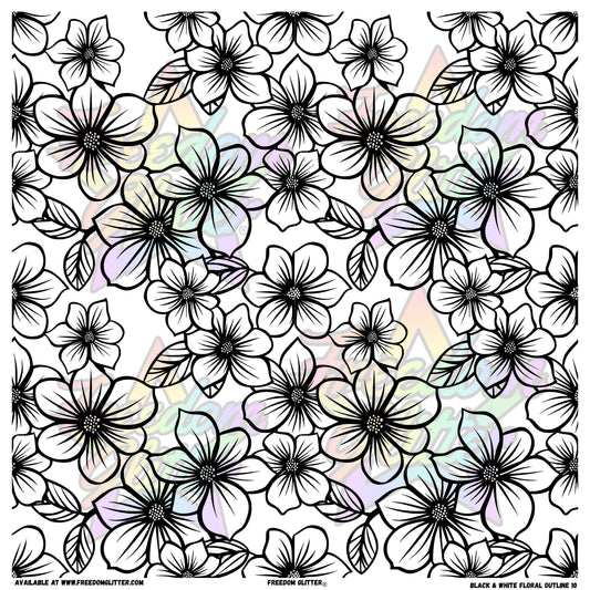 Black & White Floral Outline 10 (Printed Vinyl)