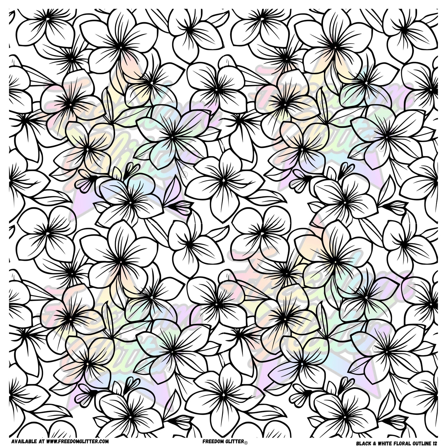 Black & White Floral Outline 12 (Printed Vinyl)