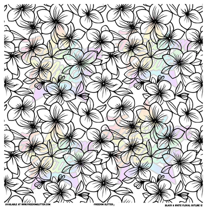 Black & White Floral Outline 12 (Printed Vinyl)