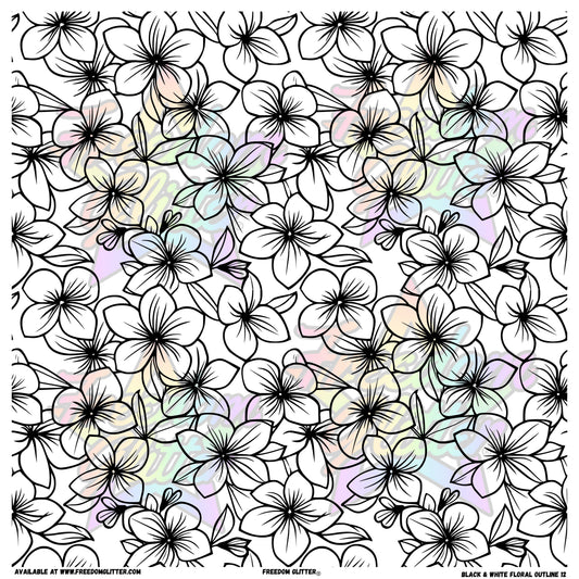 Black & White Floral Outline 12 (Printed Vinyl)