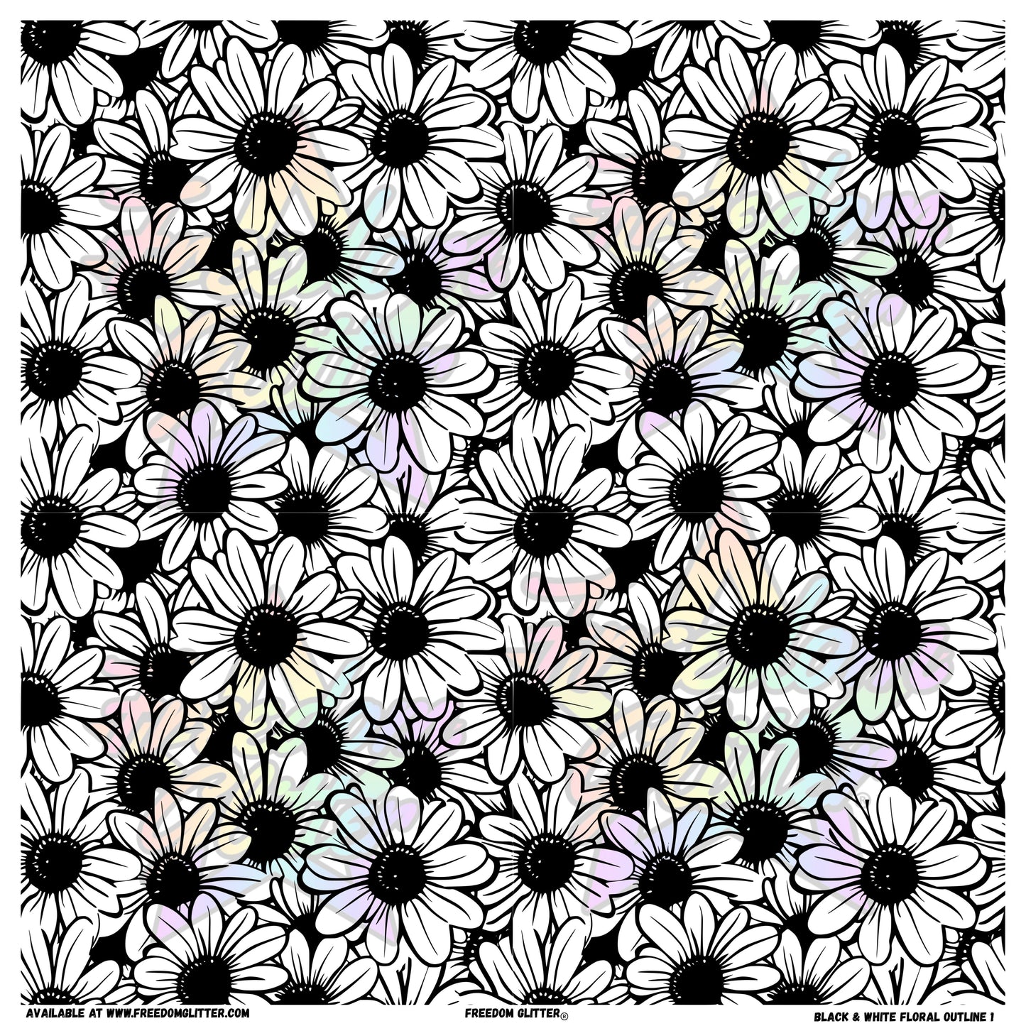 Black & White Floral Outline 1 (Printed Vinyl)
