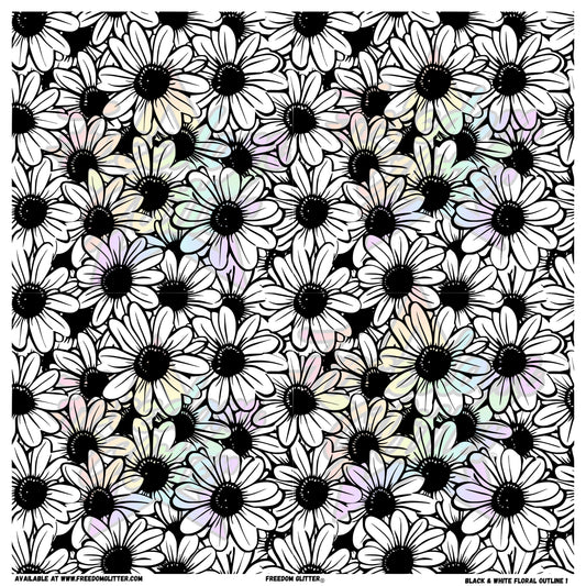 Black & White Floral Outline 1 (Printed Vinyl)