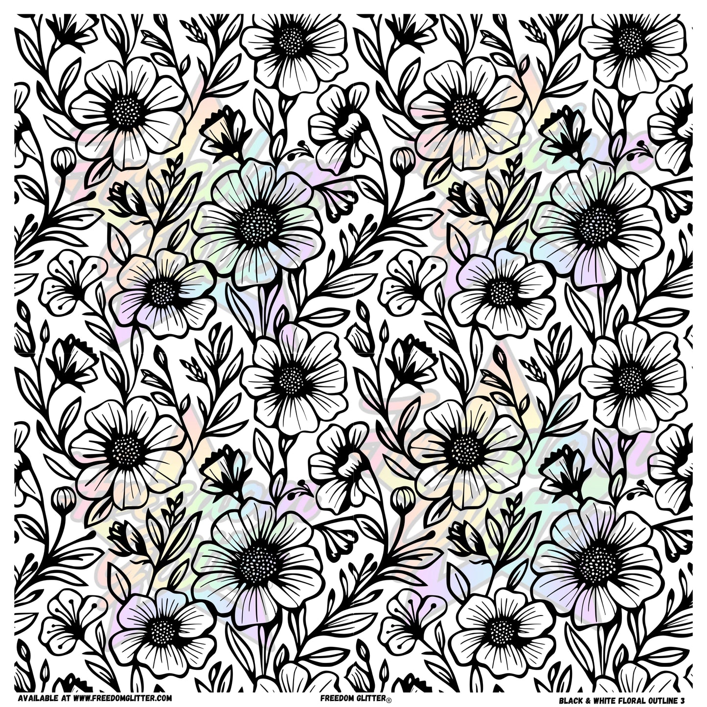 Black & White Floral Outline 3 (Printed Vinyl)