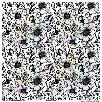 Black & White Floral Outline 3 (Printed Vinyl)
