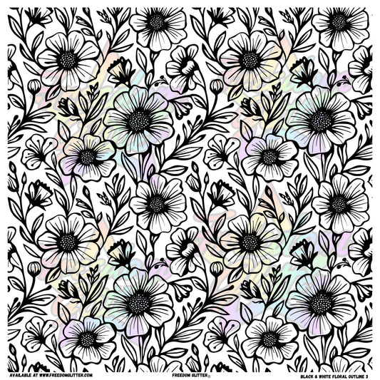 Black & White Floral Outline 3 (Printed Vinyl)