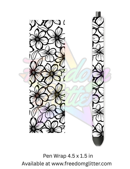 Black & White Floral Outline 4 (Printed Vinyl)
