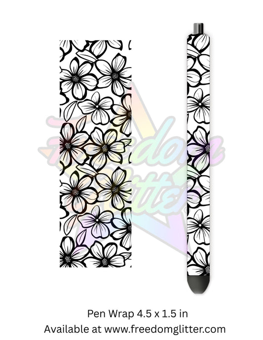 Black & White Floral Outline 4 (Printed Vinyl)