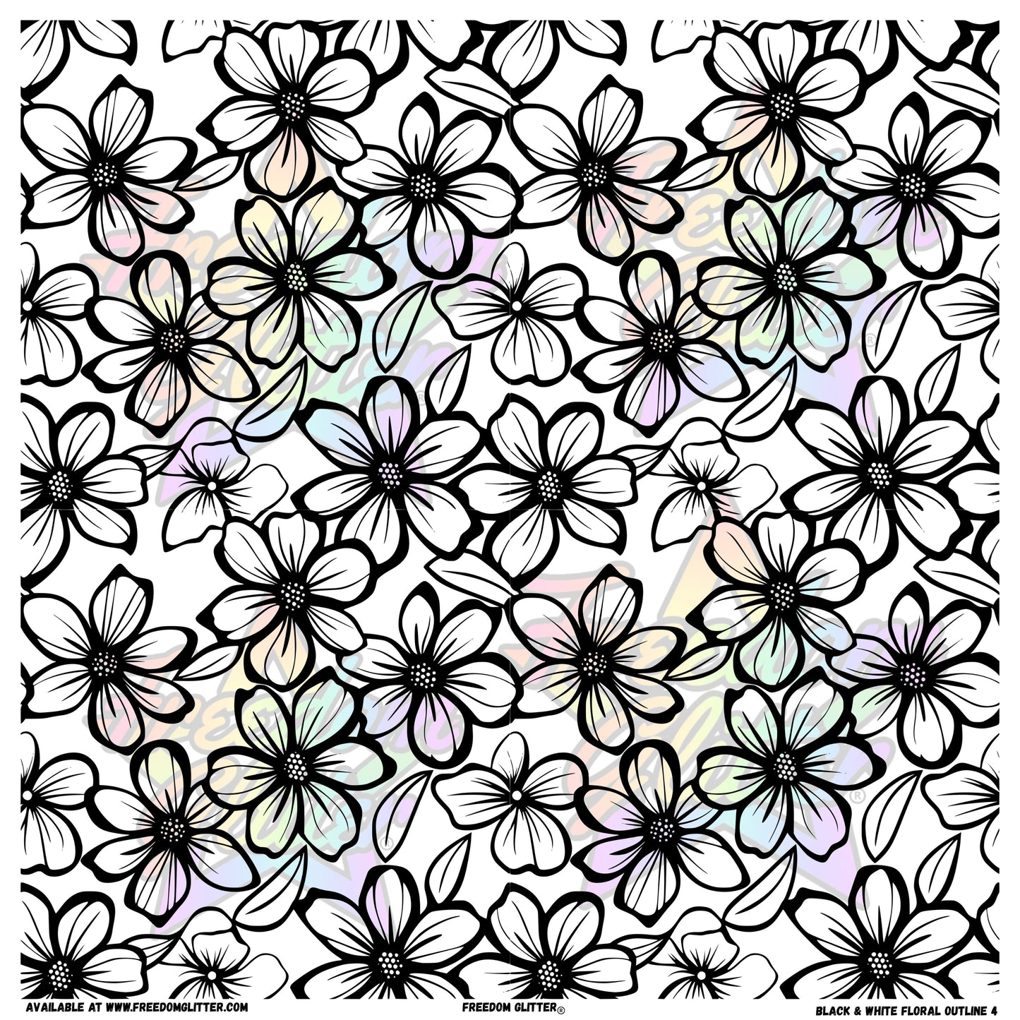 Black & White Floral Outline 4 (Printed Vinyl)