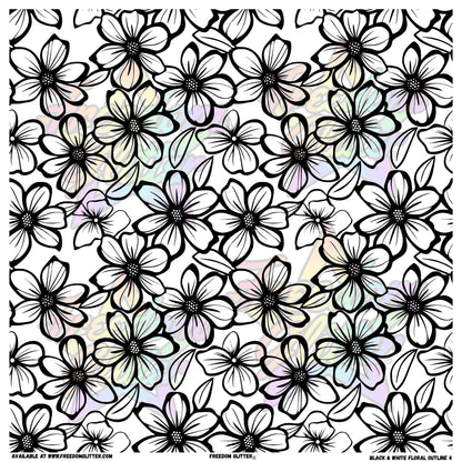 Black & White Floral Outline 4 (Printed Vinyl)