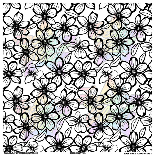Black & White Floral Outline 4 (Printed Vinyl)